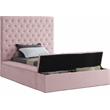 Pemberly Row Set of 3 Velvet Twin Bed in Pink & Dresser & Nightstand in Black