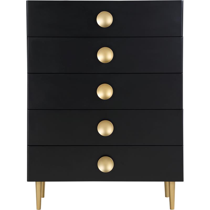 Pemberly Row Set of 5 Velvet Full Bed & Dresser & Chest & 2 Nightstands in Black