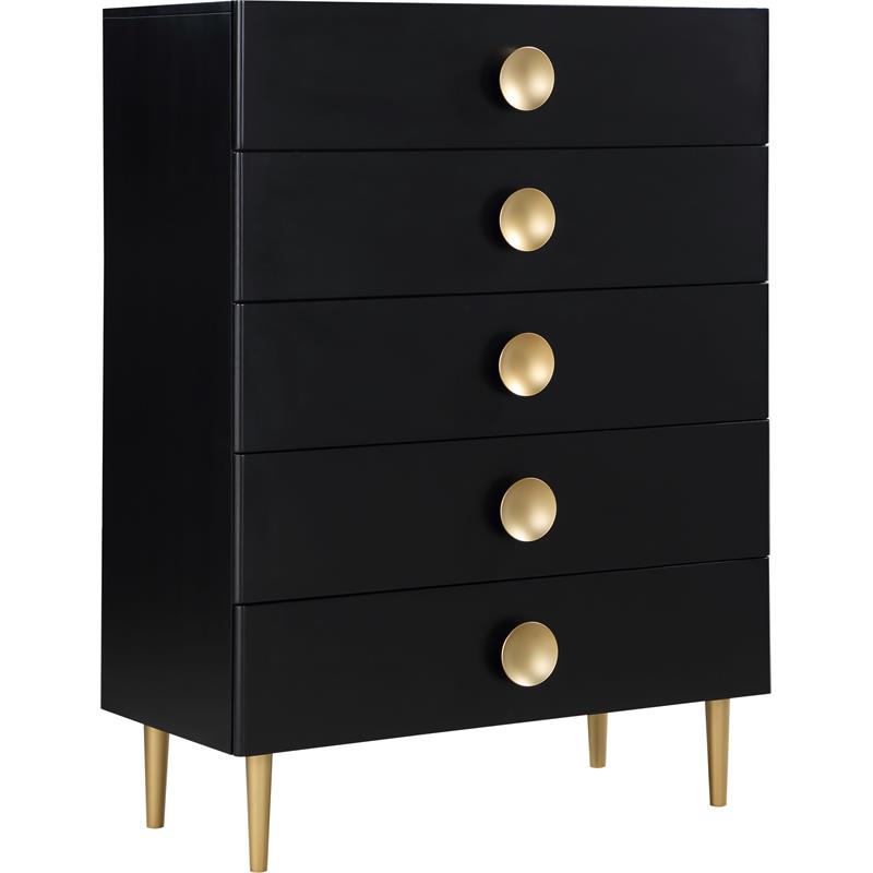 Pemberly Row Set of 5 Velvet Full Bed & Dresser & Chest & 2 Nightstands in Black