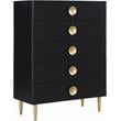 Pemberly Row Set of 5 Velvet Full Bed & Dresser & Chest & 2 Nightstands in Black