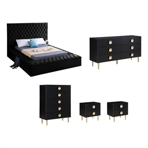 Pemberly Row Set of 5 Queen Bed & Dresser & Chest & 2 Nightstands in Black