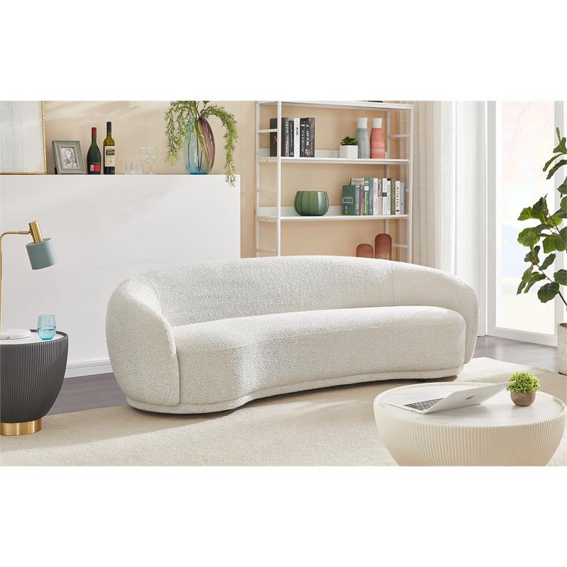 Pemberly Row Contemporary Rich Cream Boucle Fabric Upholstered Sofa