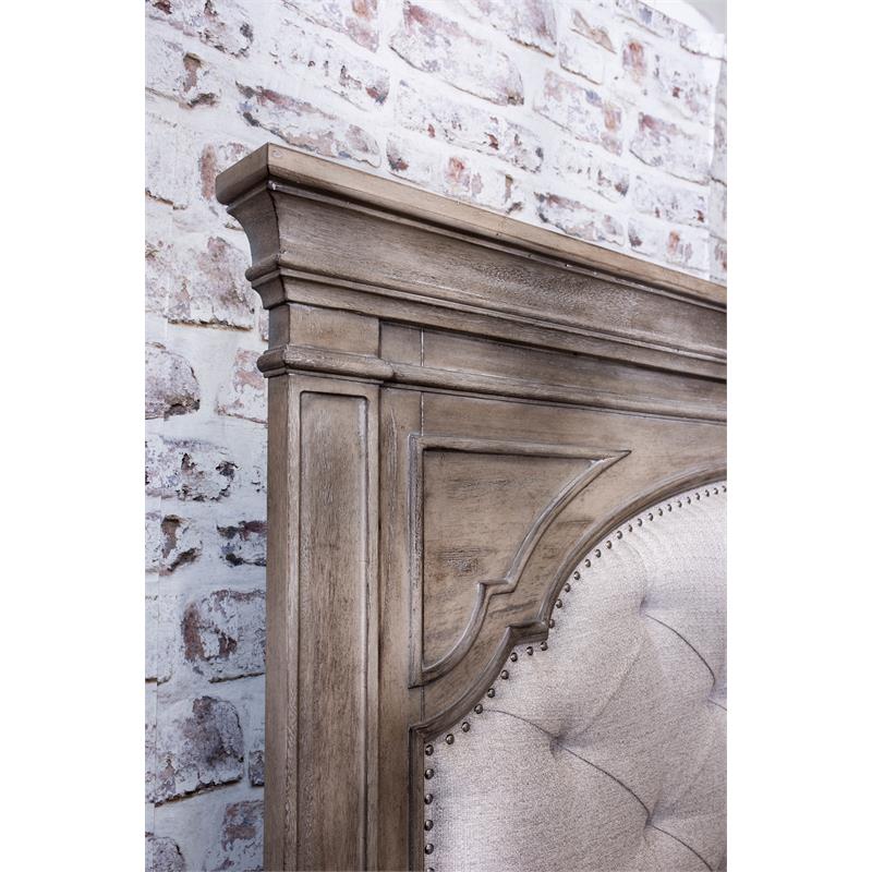 Pemberly Row Contemporary Driftwood Gray Wood Upholstered Panel King Bed