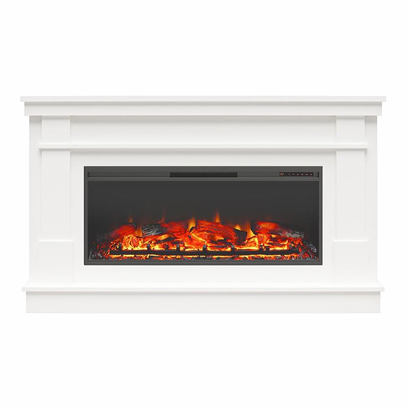 Pemberley Row MDF White Fireplace Mantel Rectangular Realistic Flame 64