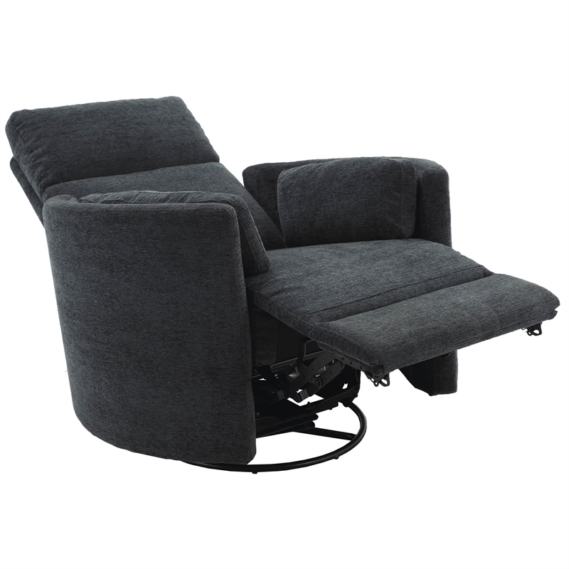 Pemberly Row Polyester Fabric Power Swivel Glider Recliner in Black