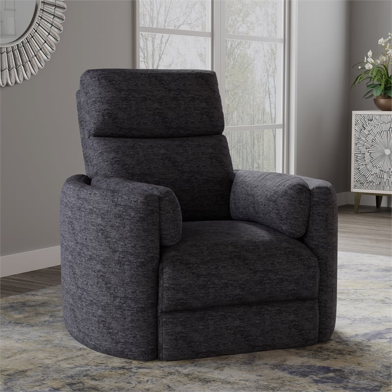 Pemberly Row Polyester Fabric Power Swivel Glider Recliner in Black