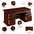 Pemberly Row Contemporary Executive Desk with Drawers in Harvest Cherry