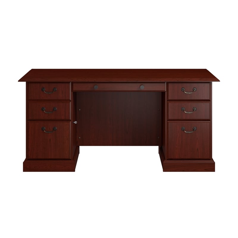 Pemberly Row Contemporary Executive Desk with Drawers in Harvest Cherry