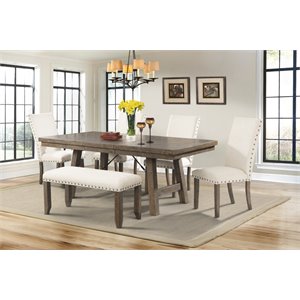 Pemberly Row Contemporary 6 Piece Dining Set in Walnut and Cream
