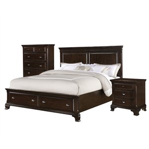 Pemberly Row Transitional 3-Piece King Bedroom Set in Cherry