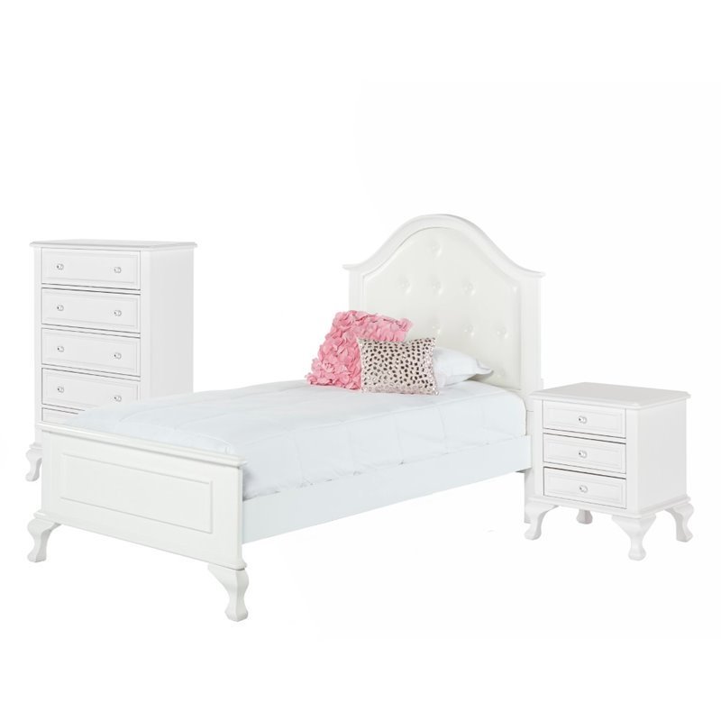 Pemberly Row Contemporary 3 Piece Twin Kids Bedroom Set in White