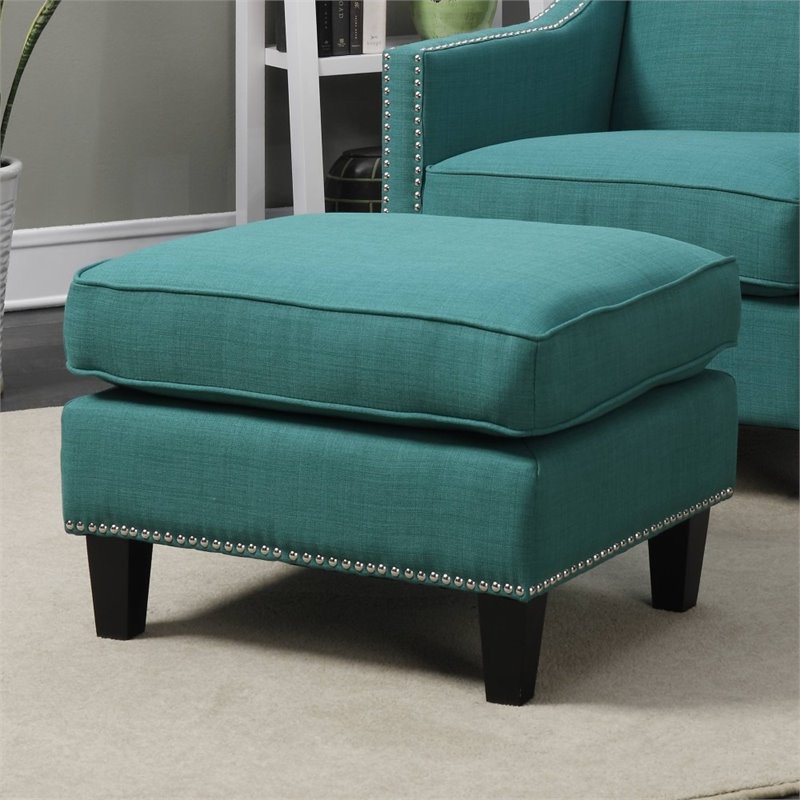 Pemberly Row Contemporary Ottoman in Teal with Espresso Wooden Feet