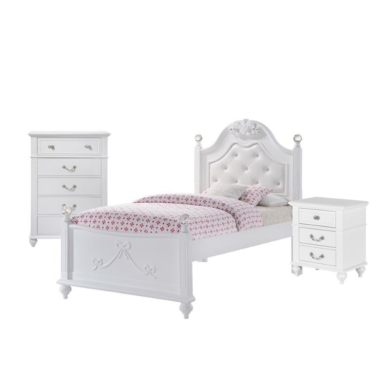 Pemberly Row Contemporary 3 Piece Twin Bedroom Set in White Finish