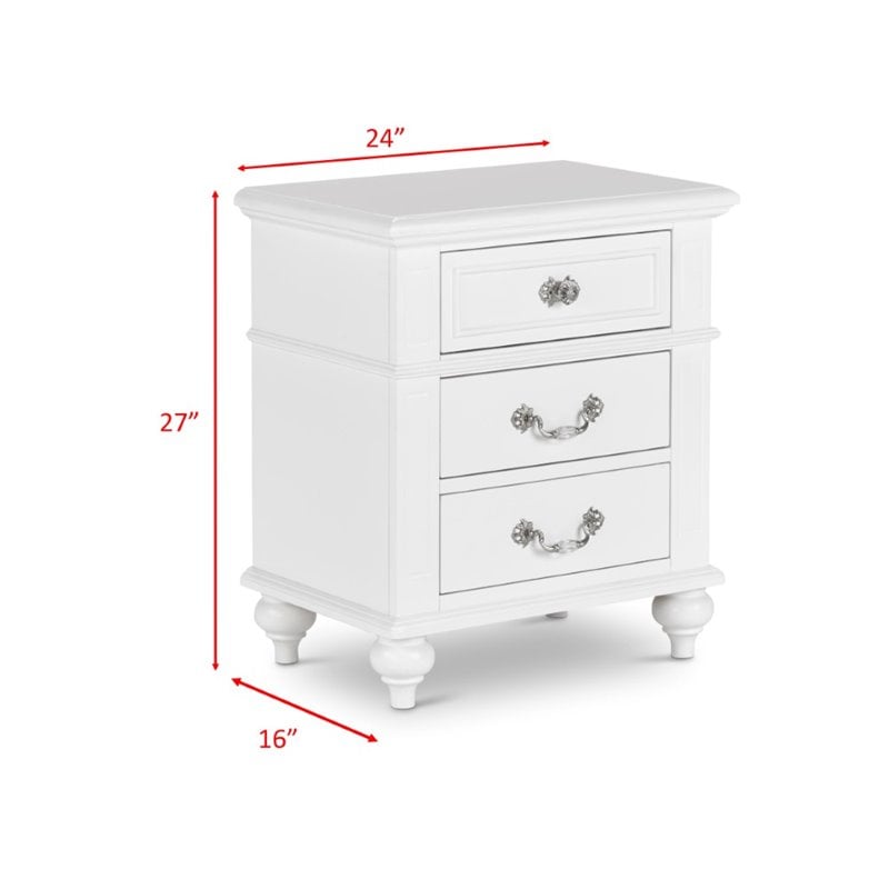 Pemberly Row Contemporary 3 Piece Twin Bedroom Set in White Finish