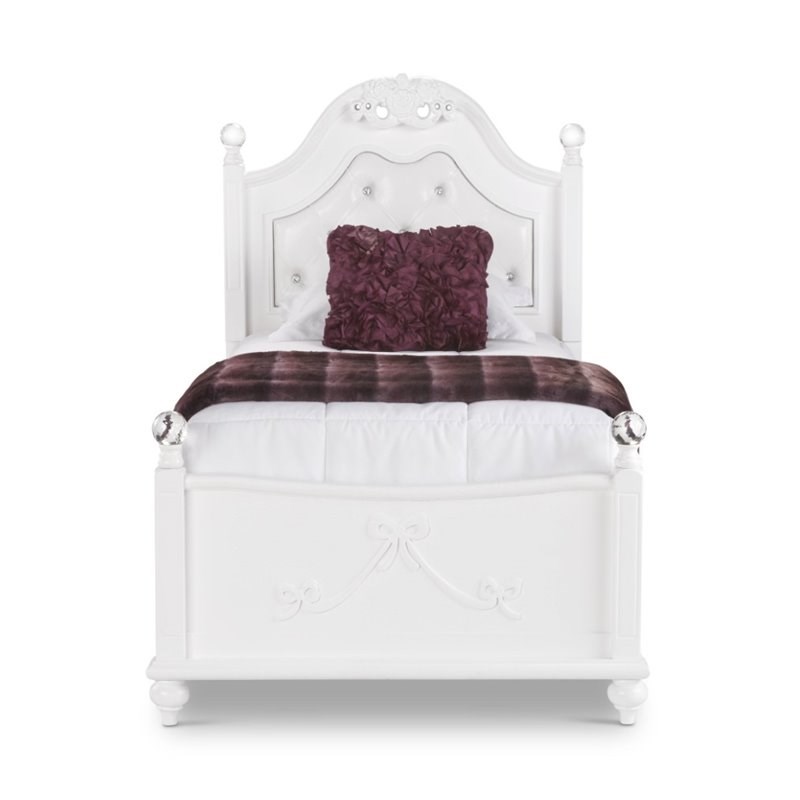 Pemberly Row Traditional Faux Leather Headboard Tufted Twin Bed in White