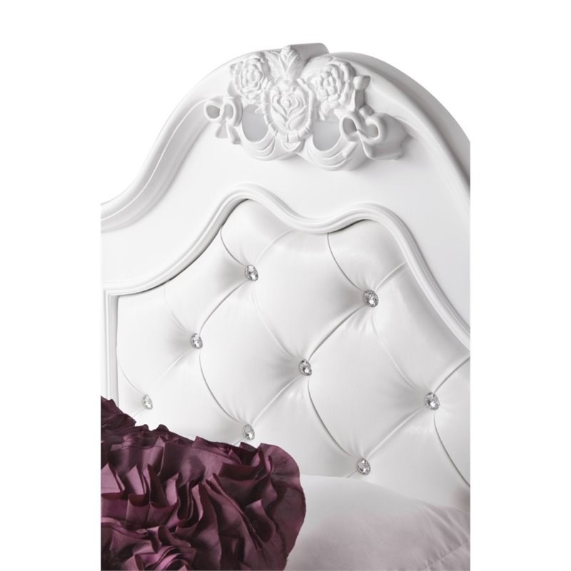 Pemberly Row Traditional Faux Leather Headboard Tufted Twin Bed in White