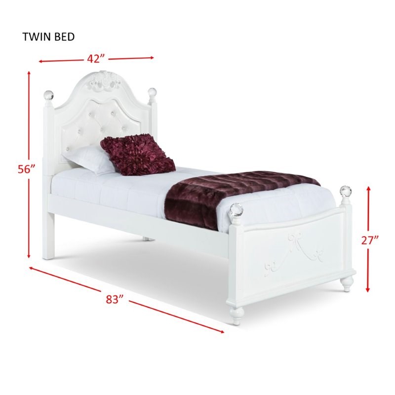 Pemberly Row Traditional Faux Leather Headboard Tufted Twin Bed in White