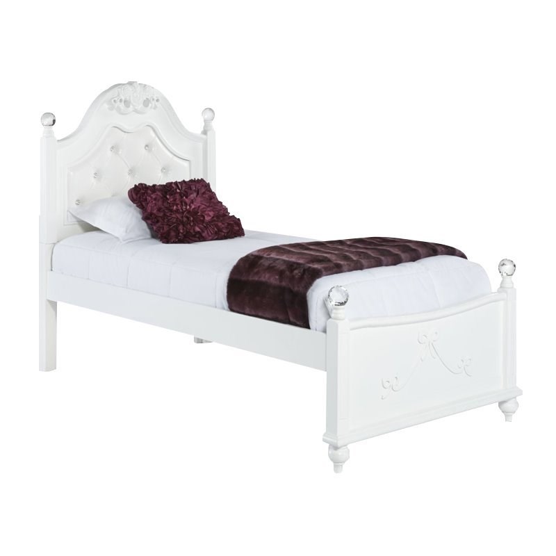 Pemberly Row Traditional Faux Leather Headboard Tufted Twin Bed in White