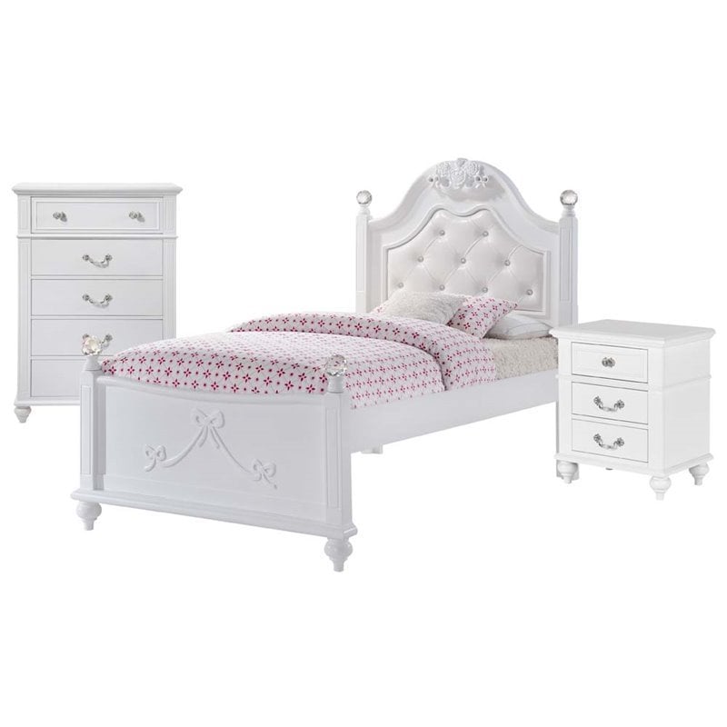 Pemberly Row Contemporary 4 Piece Twin Platform Bedroom Set in White