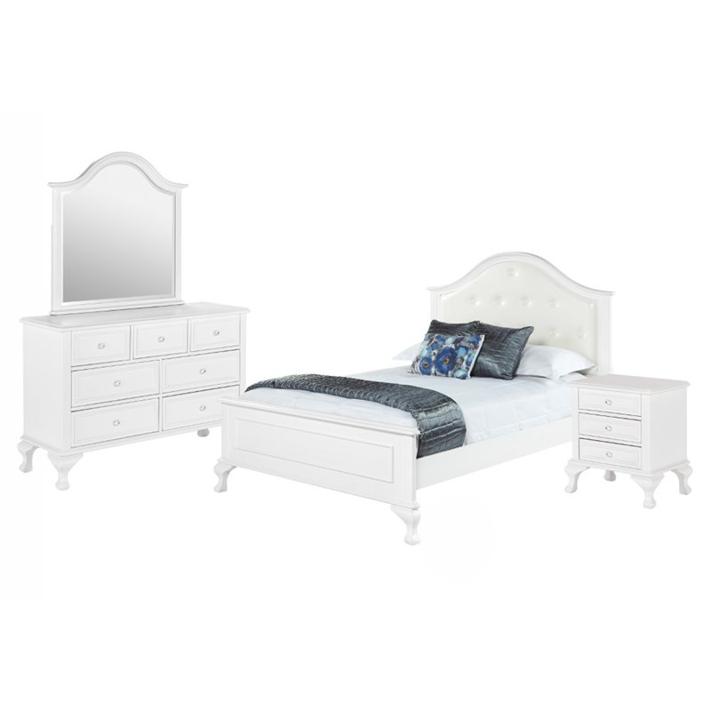 Pemberly Row Contemporary 4 Piece Full Kids Bedroom Set in White