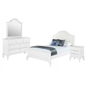 Pemberly Row Contemporary 4 Piece Full Kids Bedroom Set in White