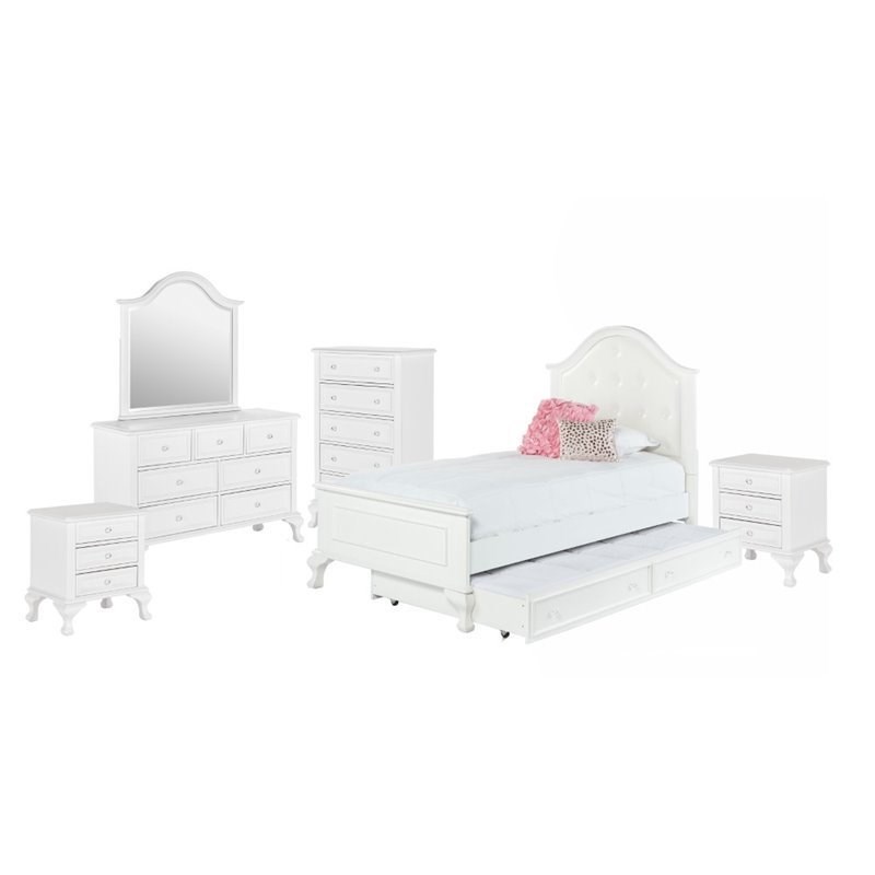 Pemberly Row Contemporary Engineered Wood 6PC Twin Bedroom Set in White