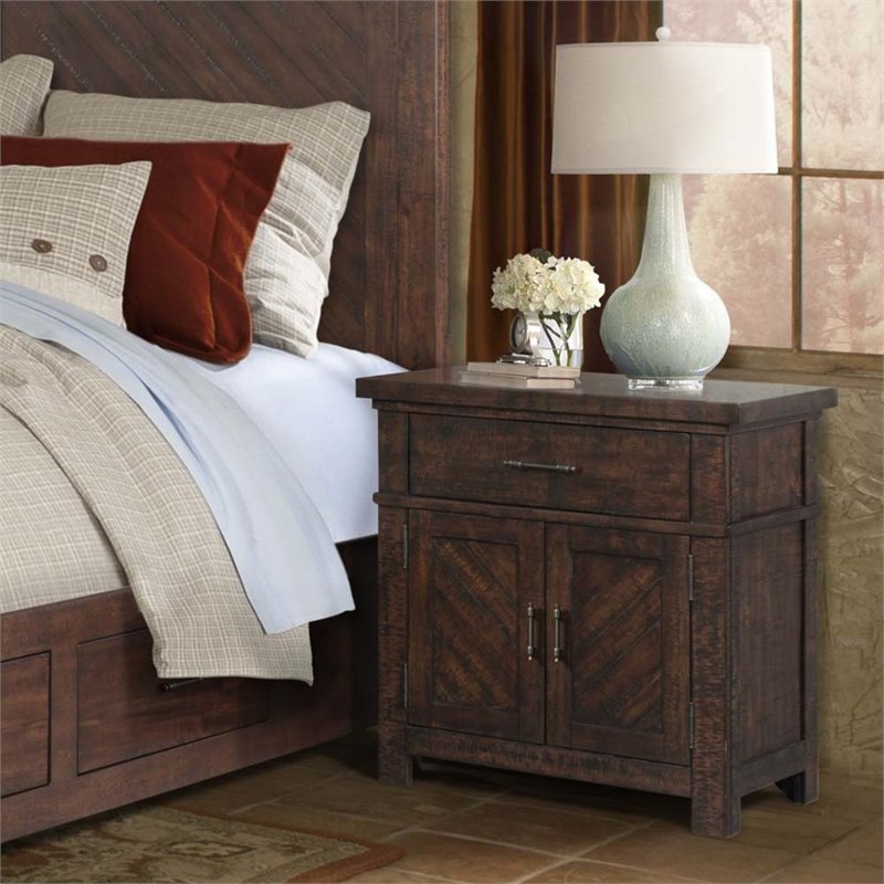 Pemberly Row Contemporary Solid Wood 3 Drawer Nightstand in Walnut