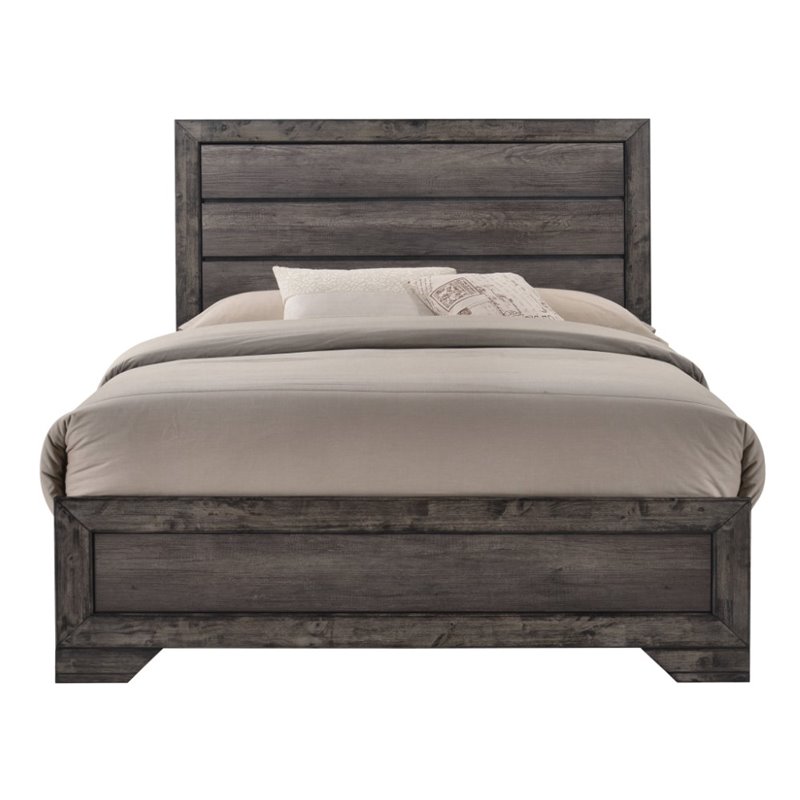 Pemberly Row Transitional Solid Wood Queen Panel Bed in Gray Oak