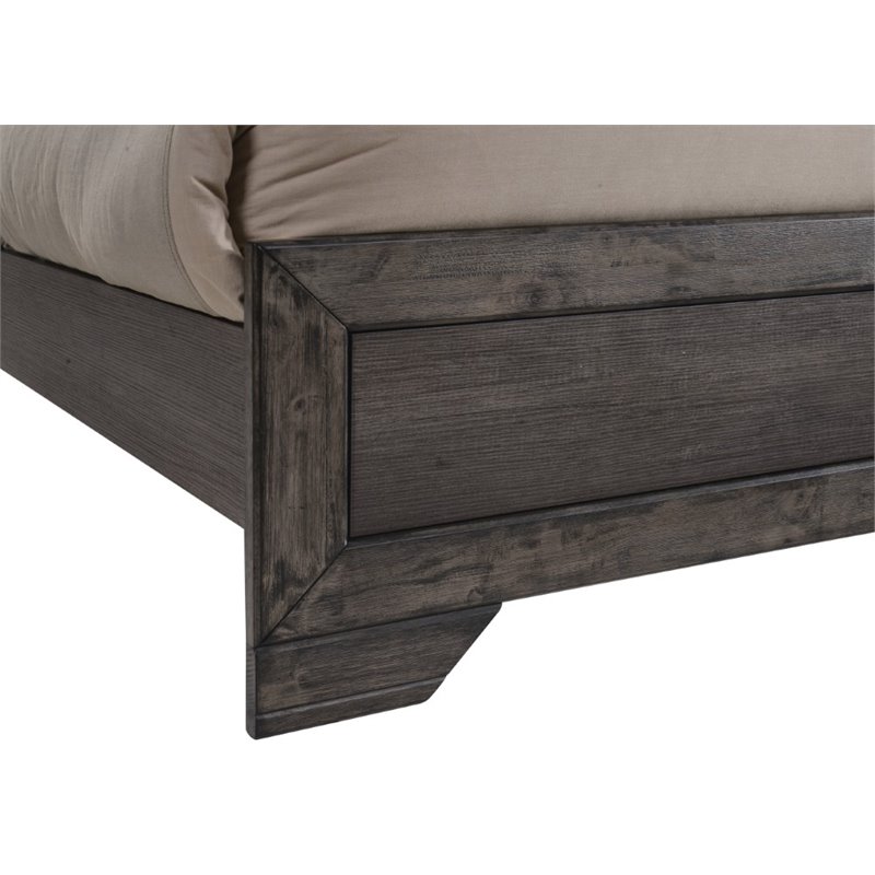 Pemberly Row Transitional Solid Wood Queen Panel Bed in Gray Oak