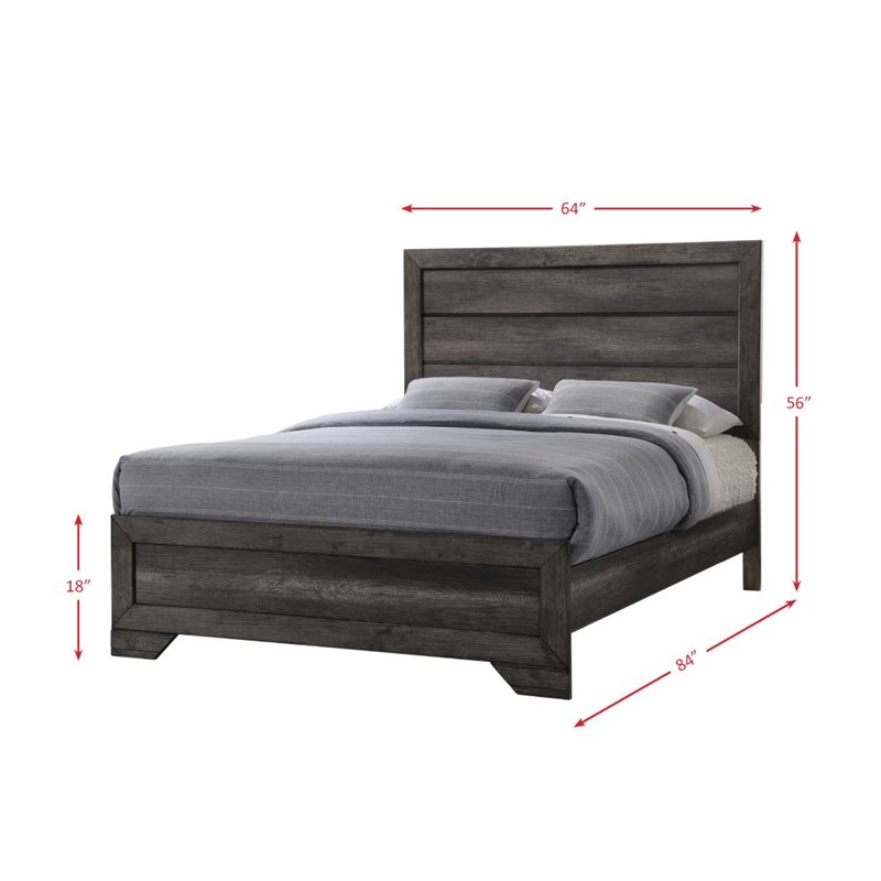 Pemberly Row Transitional Solid Wood Queen Panel Bed in Gray Oak