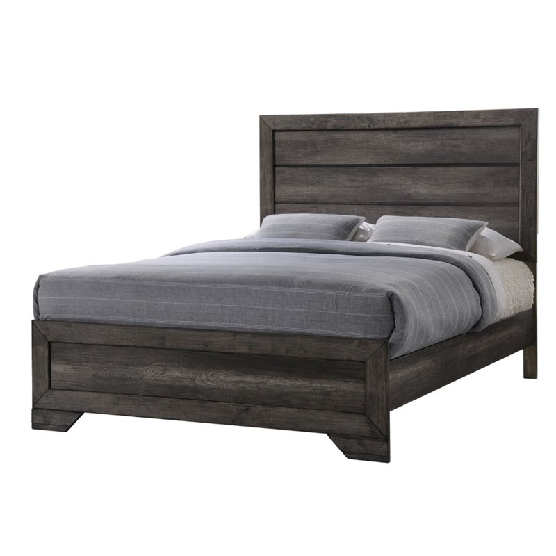 Pemberly Row Transitional Solid Wood Queen Panel Bed in Gray Oak