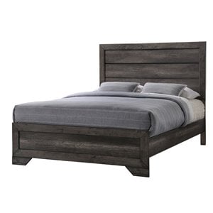 Pemberly Row Transitional Solid Wood Queen Panel Bed in Gray Oak