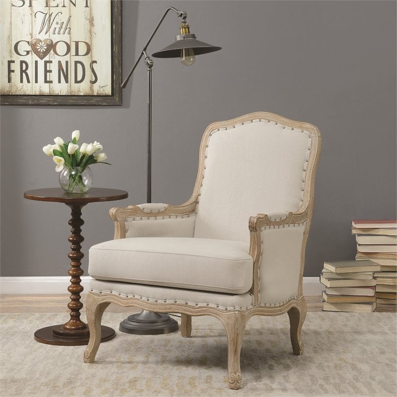 Pemberly Row Modern Modern Wood Cream Furnishings Accent Chair