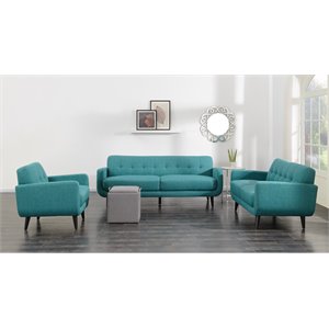 Pemberly Row Contemporary 3 Piece Set of Sofa & Loveseat & Chair in Teal