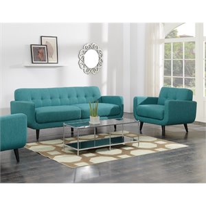 Pemberly Row Contemporary 2 Piece Set of Sofa & Chair in Teal