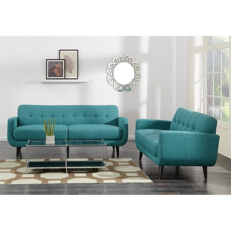 Pemberly Row Contemporary 2 Piece Set of Sofa & Loveseat in Teal