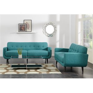 Pemberly Row Contemporary 2 Piece Set of Sofa & Loveseat in Teal