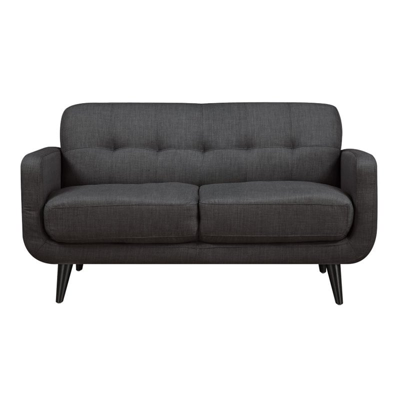 Pemberly Row Contemporary Loveseat with Tufted Back Cushions in Charcoal
