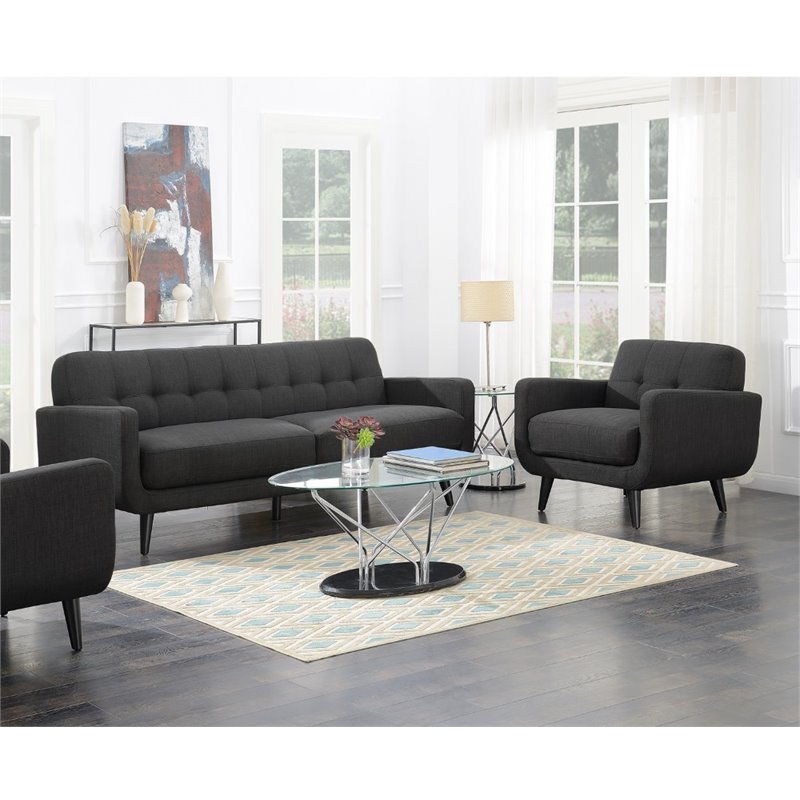 Pemberly Row Contemporary 2 Piece Sofa Set in Charcoal Finish