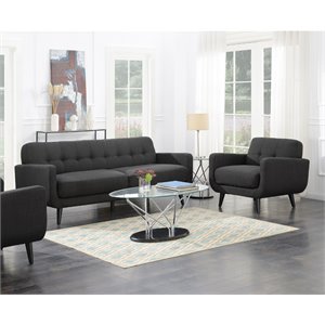 Pemberly Row Contemporary 2 Piece Sofa Set in Charcoal Finish