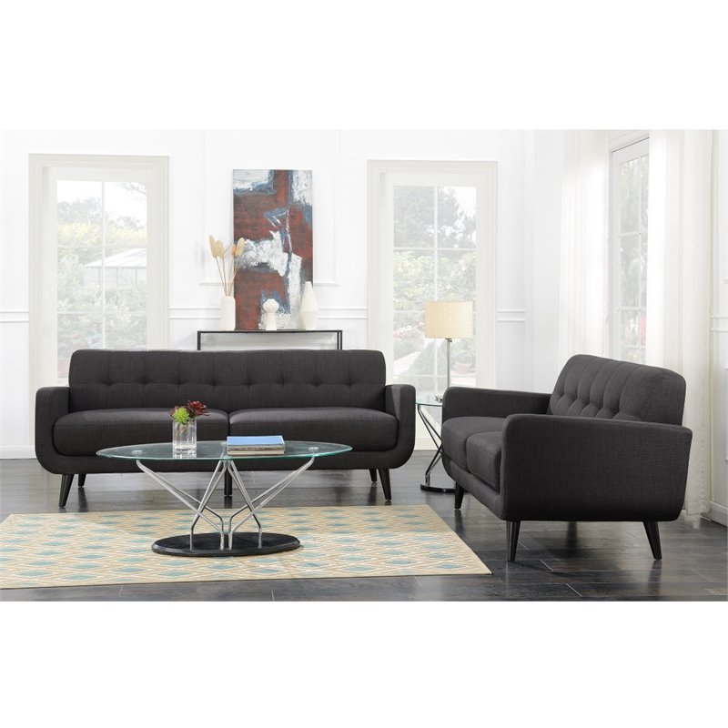 Pemberly Row Contemporary 2 Piece Sofa Set in Charcoal Finish