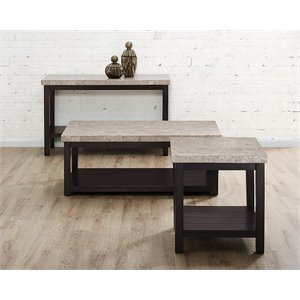 Pemberly Row Contemporary 3 Piece Marble Top Coffee Table Set