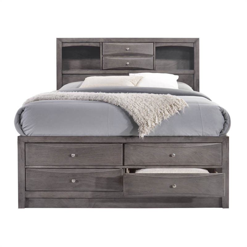 Pemberly Row Contemporary Wood King Storage 4 Piece Bedroom Set in Gray