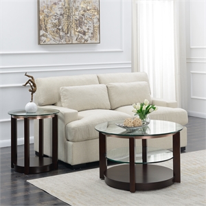 Pemberly Row 2PC Occasional Table Set of Coffee Table & End Table in Espresso