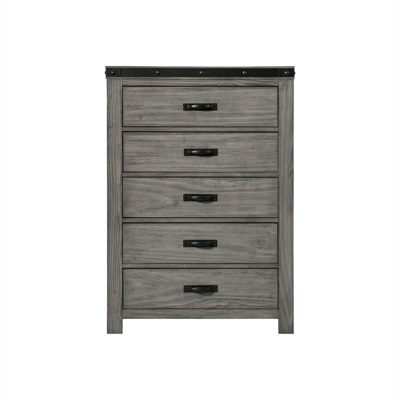 Pemberly Row Transitional Five Spacious Drawers Chest in Gray