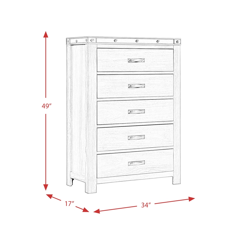 Pemberly Row Transitional Five Spacious Drawers Chest in Gray