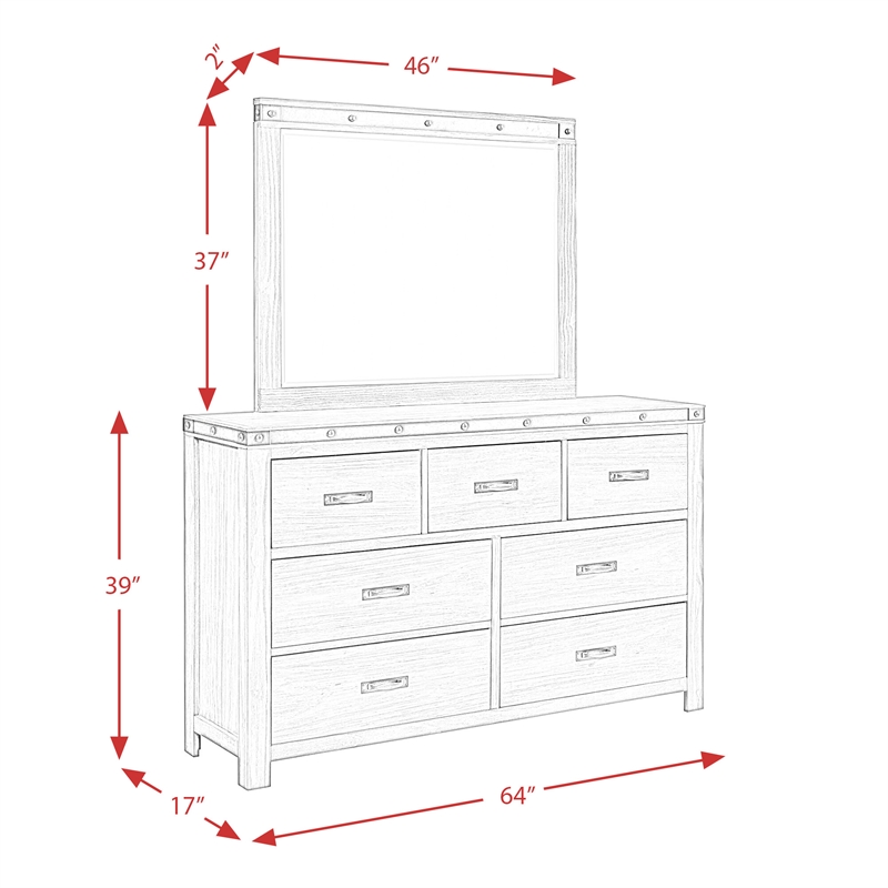 Pemberly Row Transitional 7-Drawer Wood Dresser and Mirror Set in Gray