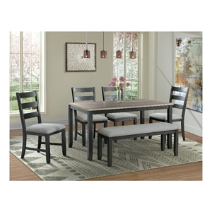 Pemberly Row Transitional 6PC Dining Set of Table & 4 Chairs & Bench in Black