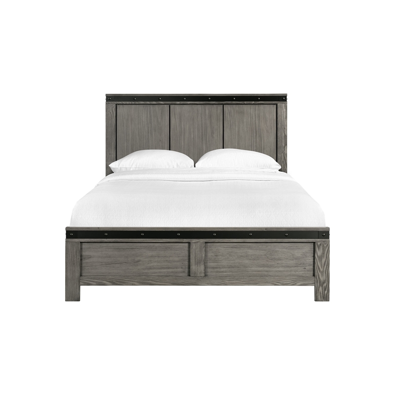 Pemberly Row Transitional Wood Queen Panel Bed in Gray Finish