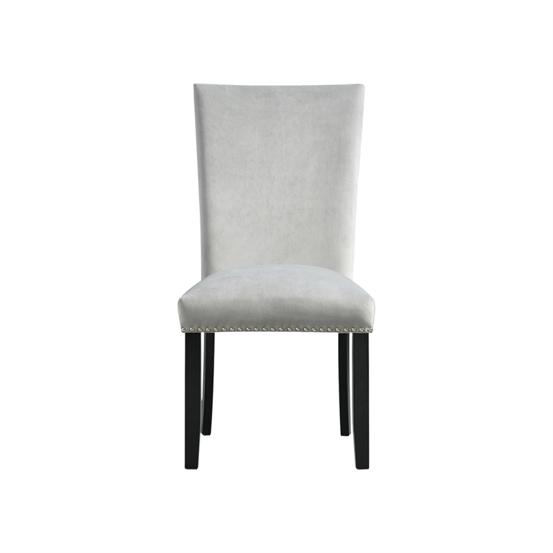 Pemberly Row Transitional White Marble 5PC Dining Set with Gray Chairs